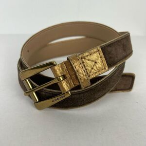 Michael Kors Womens Belt Brown Gold Leather & Suede Buckle Size Medium